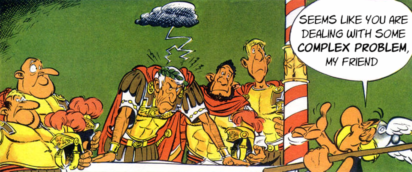 Julius Caesar, the archenemy in Asterix comics, having some complex problems